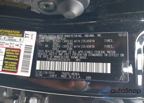 2024 Toyota Highlander Le из США, поврежденный, VIN 5TDKDRBH3RS536164